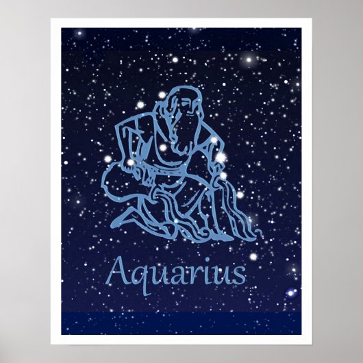 Poster Aquarius Constellation and Zodiac Sign with Stars (Devant)