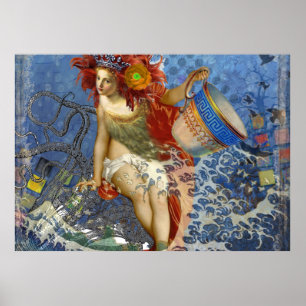 Poster Aquarius Mermaid Bleu gothique
