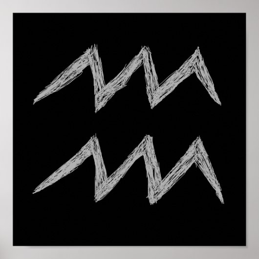 Poster Aquarius. Panneau astrologie zodiaque. Noir. (Devant)