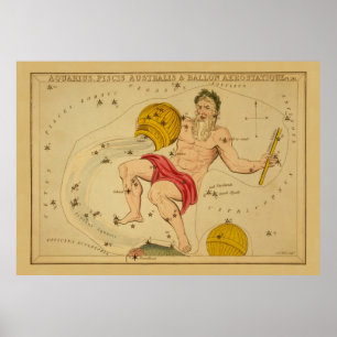 Poster Aquarius - Signe Vintage de l'image zodiaque