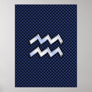 Poster Aquarius Zodiac Sign on Royal Blue Carbon Fiber