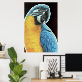 Poster Ara bleu et jaune en Low Poly (Bureau à domicile)