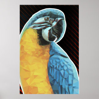 Poster Ara bleu et jaune en Low Poly