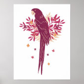 Poster Ara Parrot Bourgogne Rouge Tropical Feuilles Dessi (Devant)