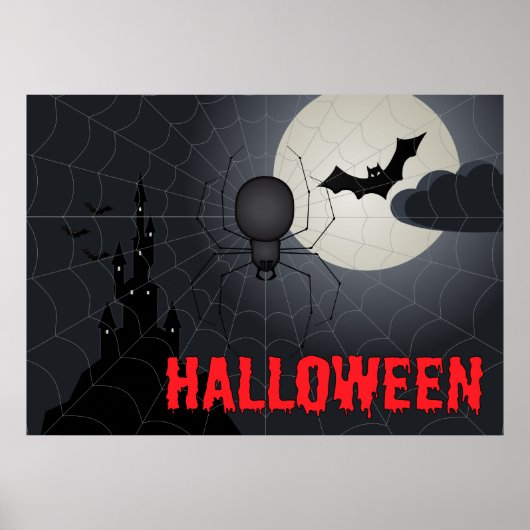 Poster Araignée d'Halloween en Spiderweb scène de nuit (Devant)