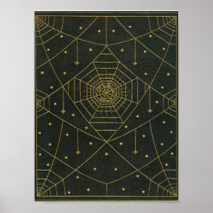 Poster Araignée Spiderweb et étoiles noir et or
