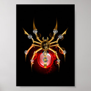 Poster Araignée steampunk sur fond noir