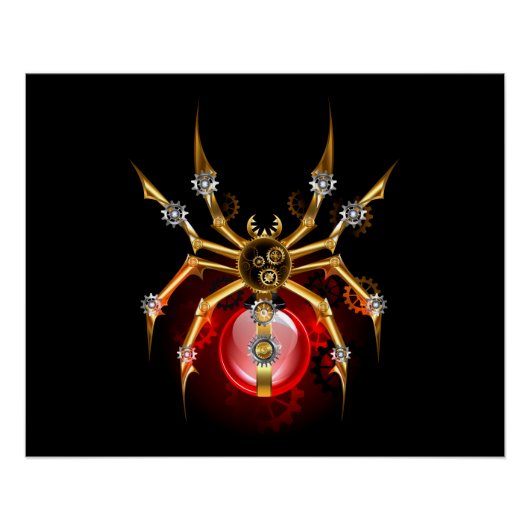 Poster Araignée steampunk sur fond noir (Devant)