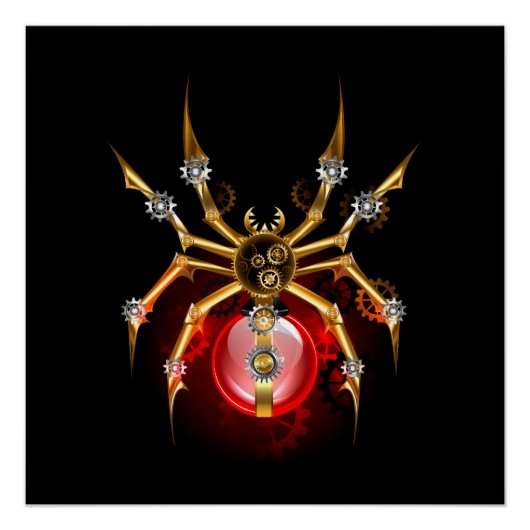 Poster Araignée steampunk sur fond noir (Devant)
