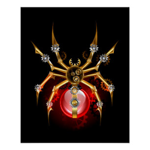 Poster Araignée steampunk sur fond noir