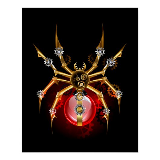 Poster Araignée steampunk sur fond noir (Devant)