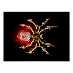 Poster Araignée steampunk sur fond noir