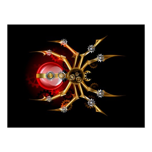 Poster Araignée steampunk sur fond noir (Devant)