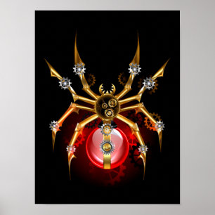 Poster Araignée steampunk sur fond noir