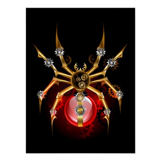 Poster Araignée steampunk sur fond noir (Devant)