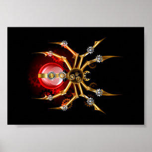 Poster Araignée steampunk sur fond noir