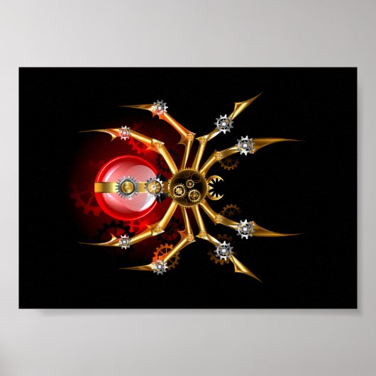 Poster Araignée steampunk sur fond noir (Devant)
