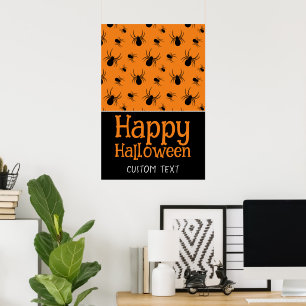 Poster Araignées Happy Halloween Black Orange Nom personn