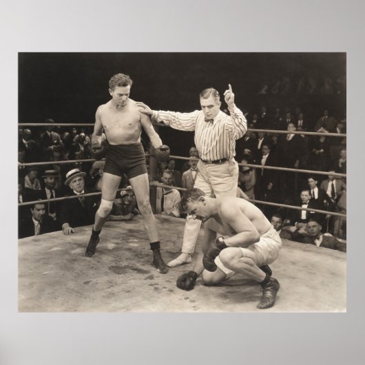 Poster Arbitre comptant sur boxer en boxe, vintage (Devant)