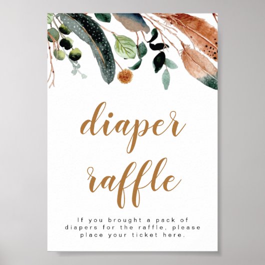 Poster ARBOR Bohème Plumes Verdure Baby Diaper Raffle (Devant)