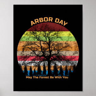 Poster Arbor Day Retro Terre Arbre Sunset Forest Be With