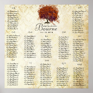 Poster Arbre à coeur corail - 100 à 150 invités - alphabé