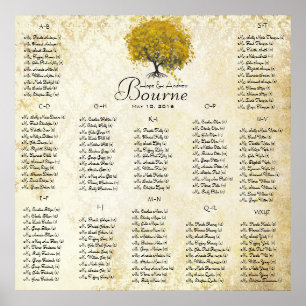 Poster Arbre à cœur jaune 100 à 150 invités alphabétique