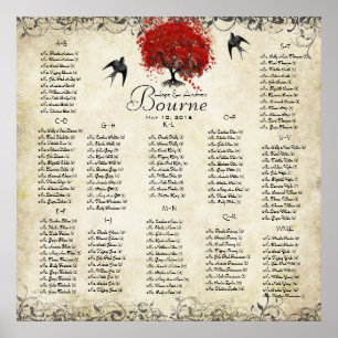 Poster Arbre à coeur rouge - 100 à 150 invités - alphabét
