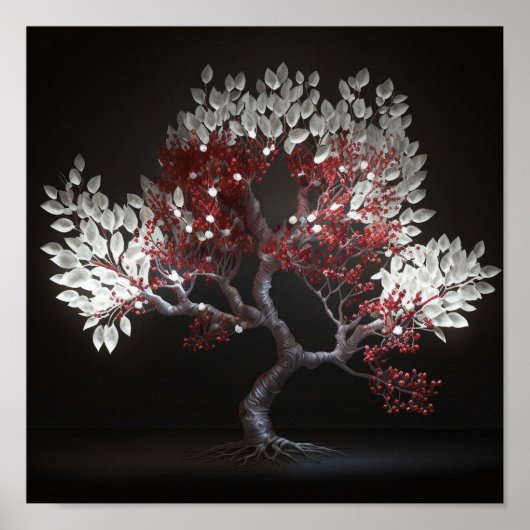 Poster Arbre à feuilles blanches japonais (Devant)