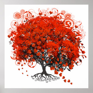 Poster Arbre à feuilles de coeur rouge