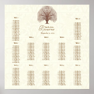 Poster Arbre à motifs floraux Brown ivoire 12 tables