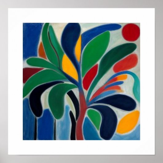 Poster Arbre à palmes abstrait coloré (Devant)