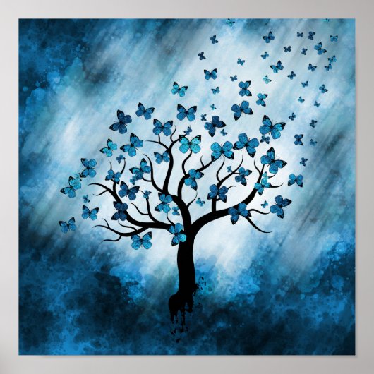 Poster Arbre à papillon - Mist en marbre bleu (Devant)