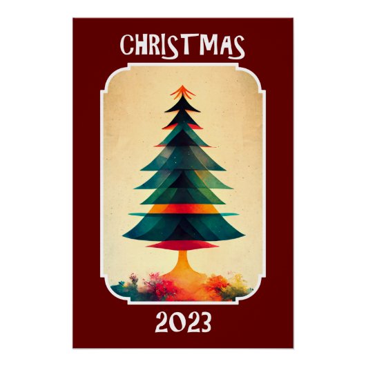Poster Arbre à pin artistique | Joyeux Noël 2023 (Devant)