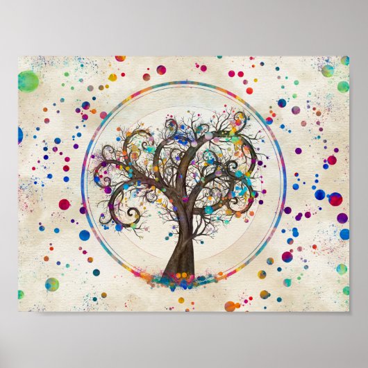 Poster Arbre à spirale dorée Couleur Peinture Splatter # (Devant)