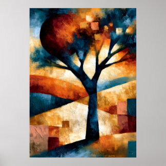 Poster Arbre Akai Taiyō Art du Paysage Géométrique Japona