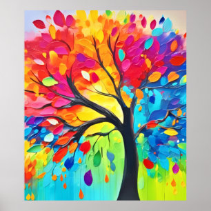 Poster Arbre arc-en-ciel de la peinture de la vie