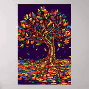 Poster Arbre arc-en-ciel Feuille coloré aux couleurs vive