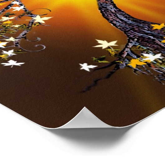 Poster Arbre automnal d'automne au coucher du soleil (Coin)