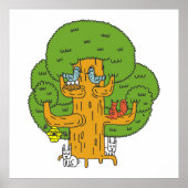 Poster Arbre avec des animaux de la forêt Nature mignonne (Devant)