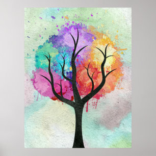 Poster Arbre belle couleur Pastel Peinture à l'huile Abst