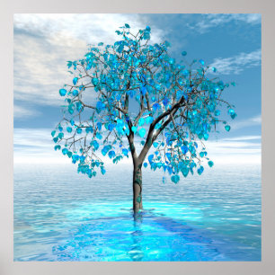 Poster Arbre bleu cristal