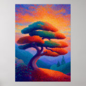 Poster Arbre Bonsaï Zen Pointillisme Art Paysager (Devant)