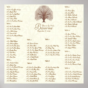 Poster Arbre Brown ivoire avec oiseaux 12 tables