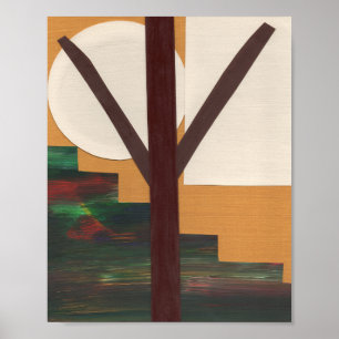 Poster Arbre brun abstrait avec formes géométriques