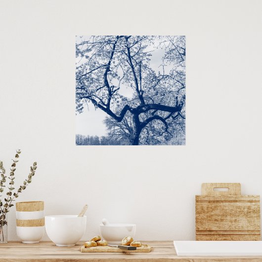 Poster Arbre cerise en fleurs, Bleu Delfts (Cuisine)