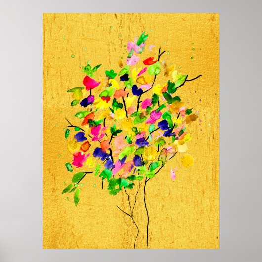 Poster Arbre coloré aquarelle (Devant)