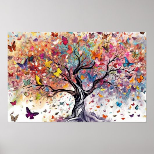 Poster Arbre coloré aux papillons (Devant)