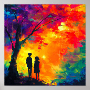 Poster Arbre coloré d'amour