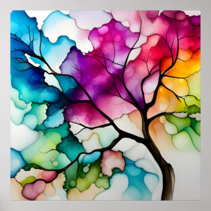Poster Arbre coloré Encre d'alcool Abstraite